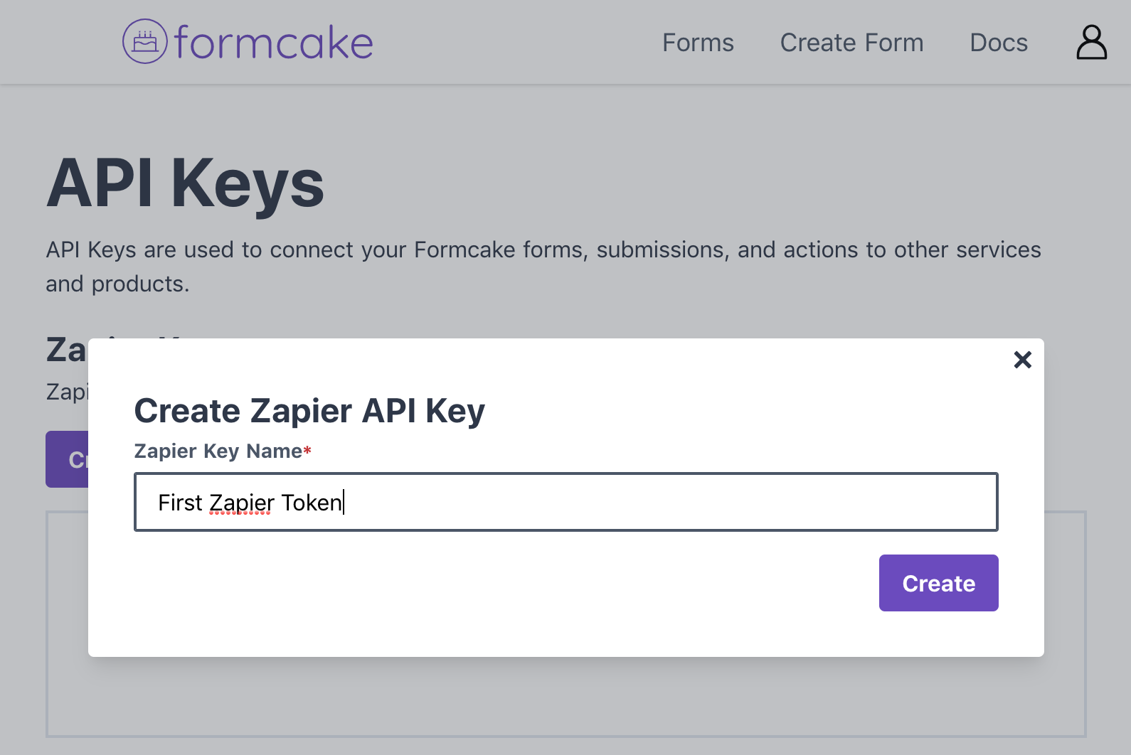 Creating your token in Formcake