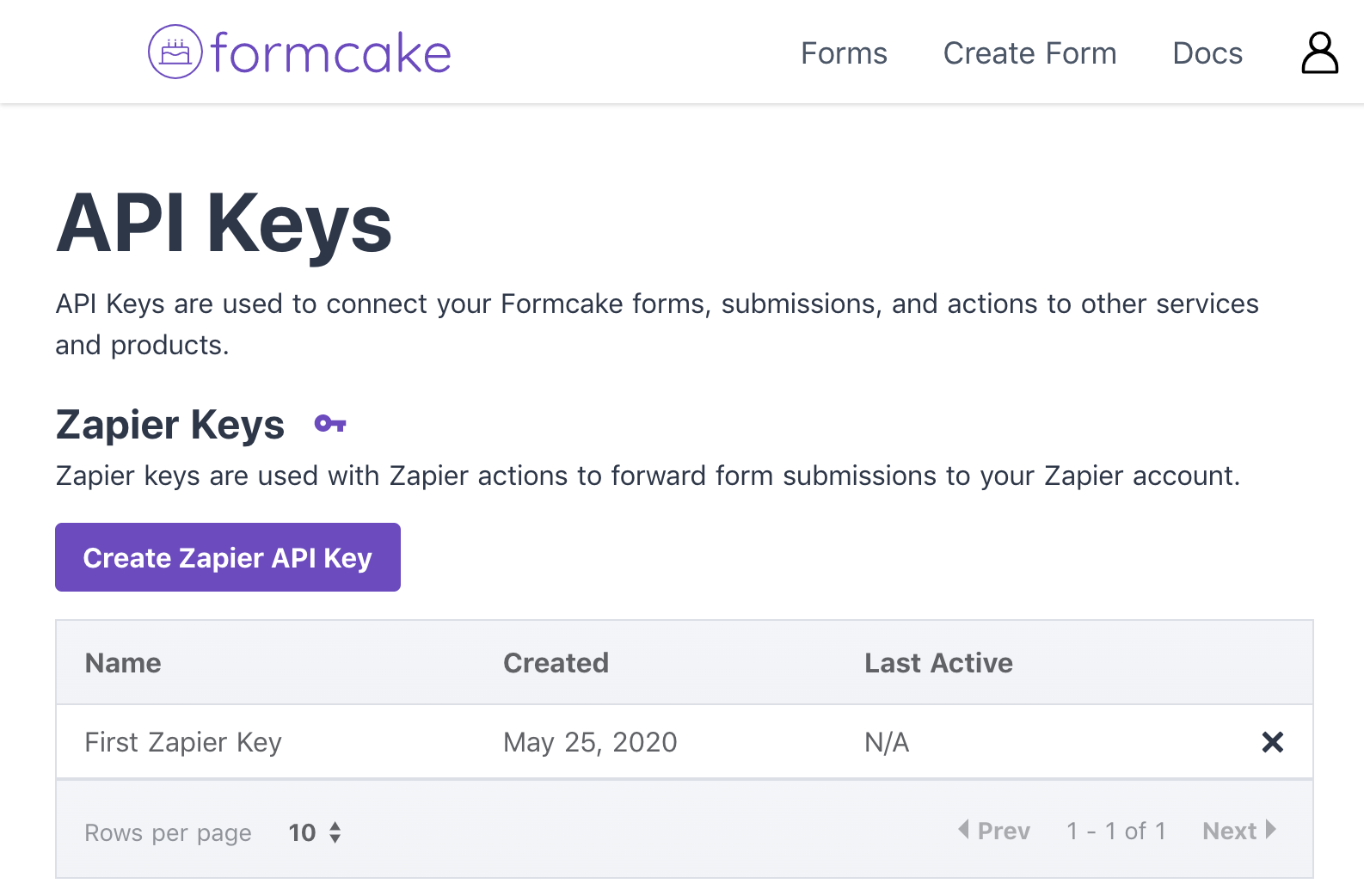 Formcake api keys